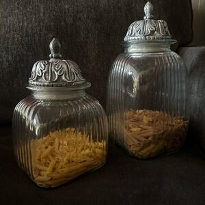 Glass Pantry Canister with Decorative Silver Lid - Set of 2